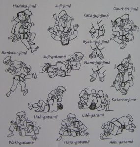 Techniques d’étranglement et de clés de bras.